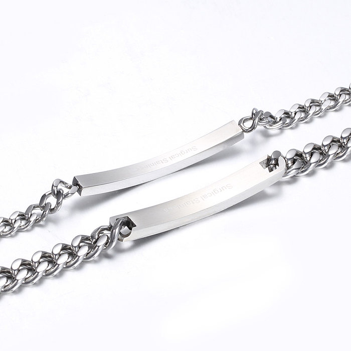 Hip Hop Style Rectangle Stitching Chain Titanium Steel Id Bracelet
