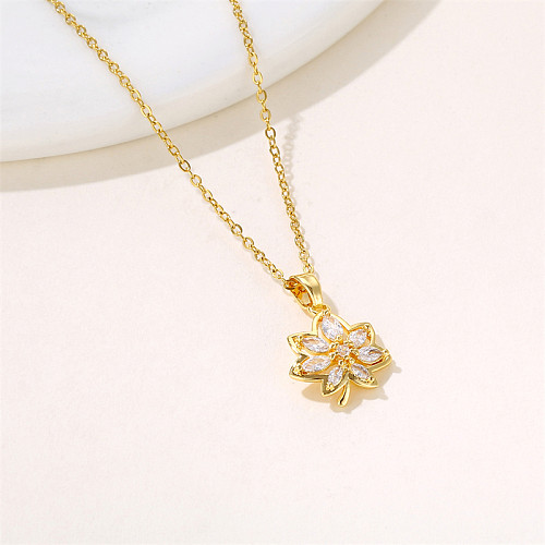 Simple Style Commute Maple Leaf Stainless Steel  Plating Inlay Zircon Pendant Necklace