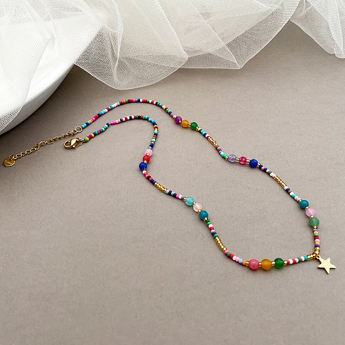 Süße künstlerische Stern-Halskette aus Edelstahl mit künstlichen Kristallperlen und vergoldeter Beschichtung