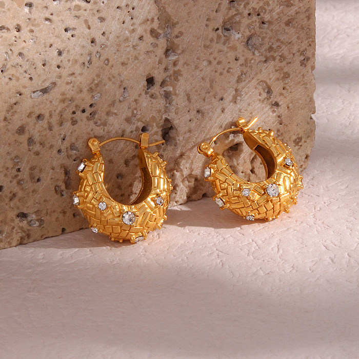 1 Pair Modern Style Artistic U Shape Stainless Steel  Plating Inlay Rhinestones 18K Gold Plated Hoop Earrings