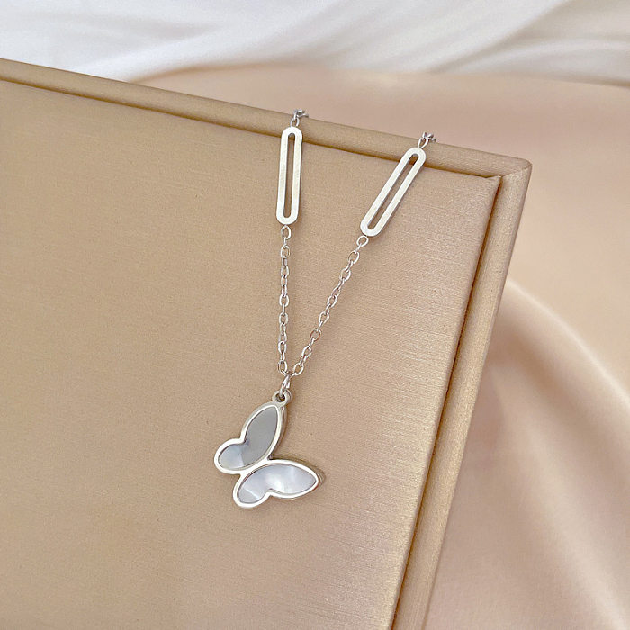 Lady Butterfly Stainless Steel Plating Gold Plated Pendant Necklace