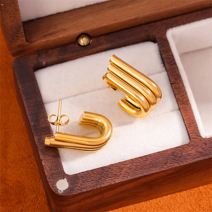 زوج واحد من أقراط أذن من الفولاذ المقاوم للصدأ مطلية بالذهب عيار 1 قيراط بتصميم بسيط على شكل حرف U