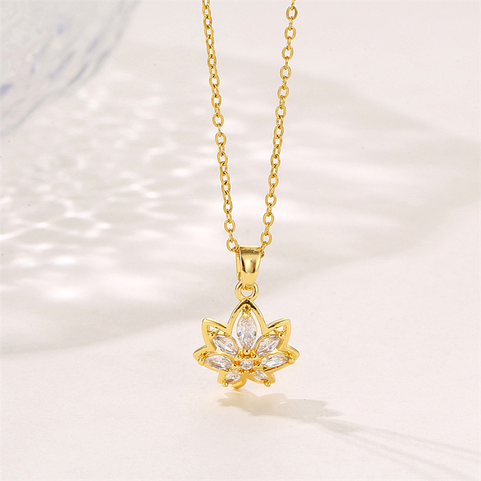 Simple Style Commute Maple Leaf Stainless Steel  Plating Inlay Zircon Pendant Necklace