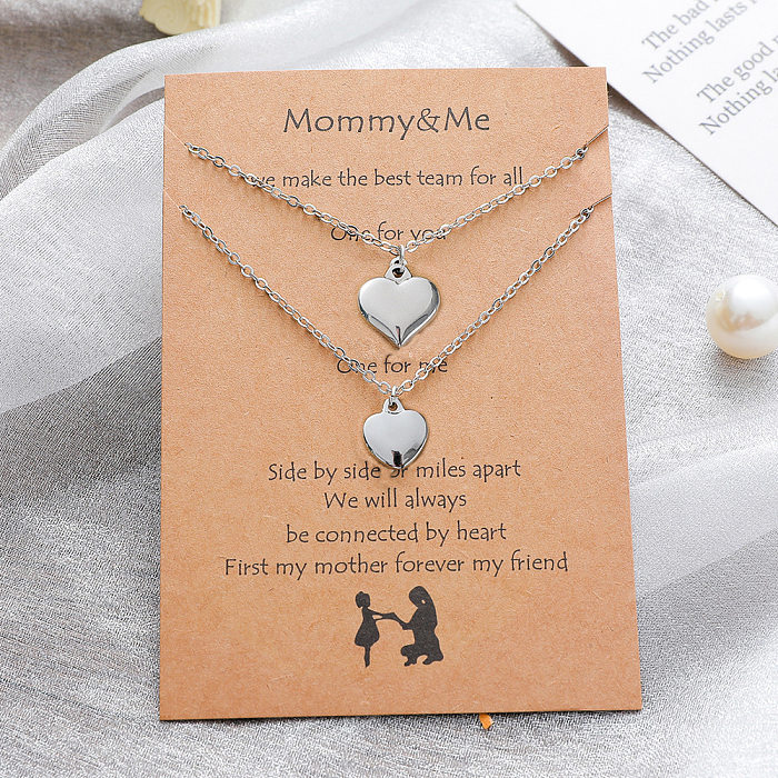 New Peach Heart Stainless Steel  Parent-child Clavicle Chain Non-fading 2-piece Set Wholesale