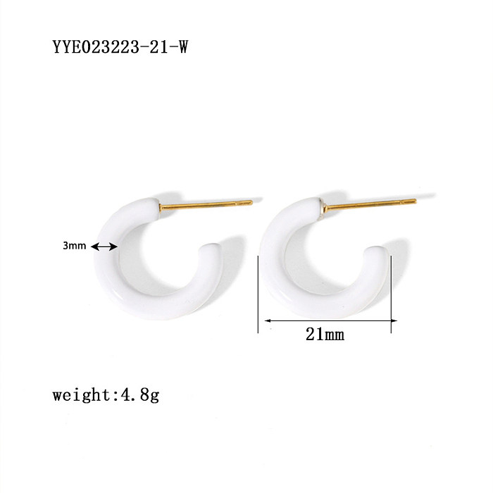 1 paire de clous d'oreilles plaqués or 18 carats en acier inoxydable en forme de C de style coréen de base