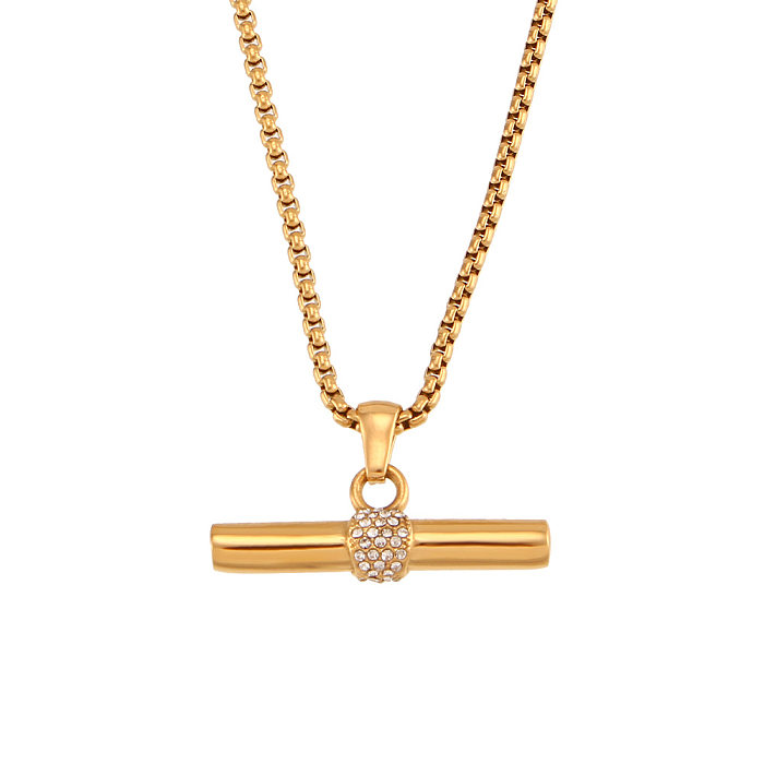 Modische geometrische Edelstahl-Halskette mit eingelegten Zirkon-Edelstahl-Halsketten