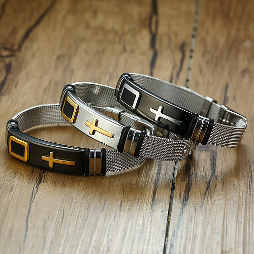 Bracelet plaqué acier inoxydable avec croix de style simple