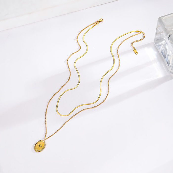 Elegante, klassische Stern-Oval-Halsketten mit Edelstahlbeschichtung