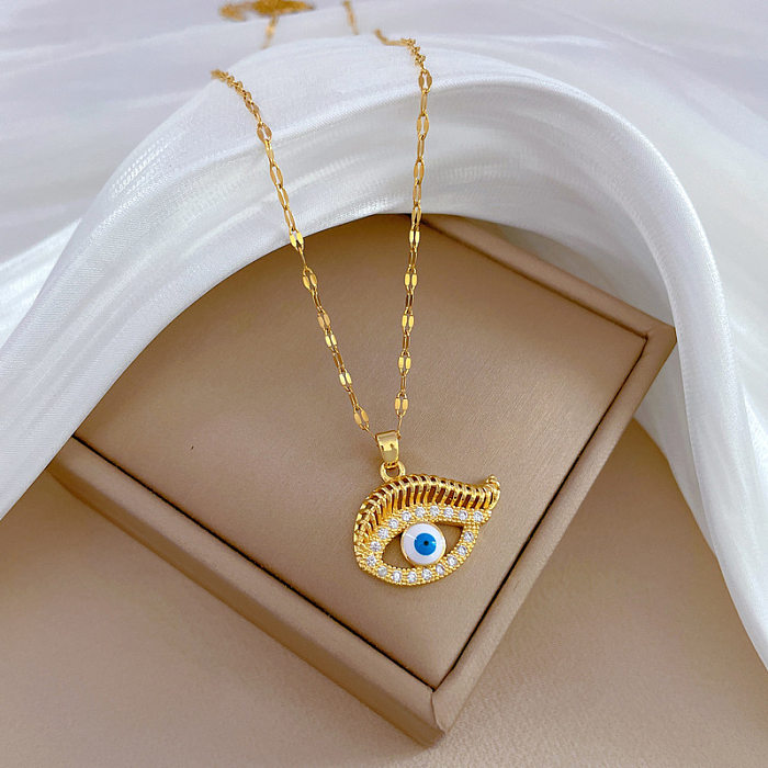 Streetwear Commute Eye – collier avec pendentif en acier inoxydable et cuivre, pierres précieuses artificielles, en vrac