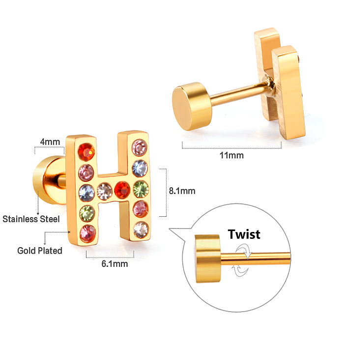 Fashion Letter Stainless Steel  Inlay Zircon Ear Studs 1 Pair