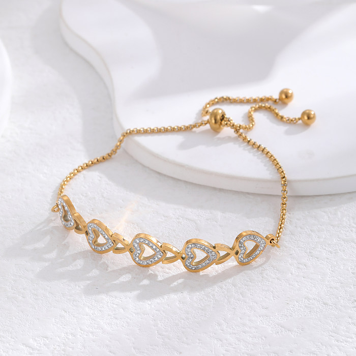 Wholesale Classic Style Round Heart Shape Titanium Steel 24K Gold Plated Zircon Bracelets