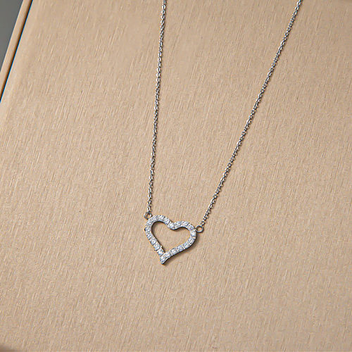 Casual Elegant Heart Shape Stainless Steel Inlay Zircon Pendant Necklace