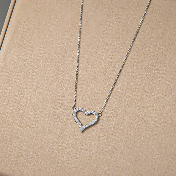Casual Elegant Heart Shape Stainless Steel Inlay Zircon Pendant Necklace