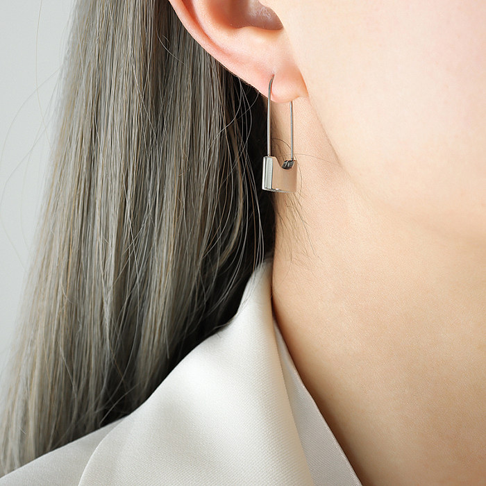 1 Pair Fashion Lock Stainless Steel Plating Drop Earrings