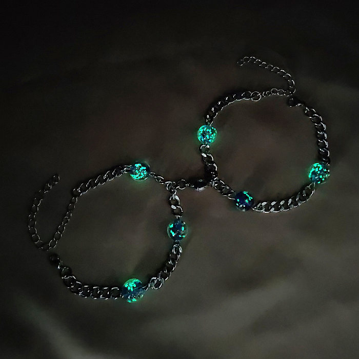 Einfaches leuchtendes Perlen-Edelstahl-Ketten-Herz-Magnet-Paar-Armband