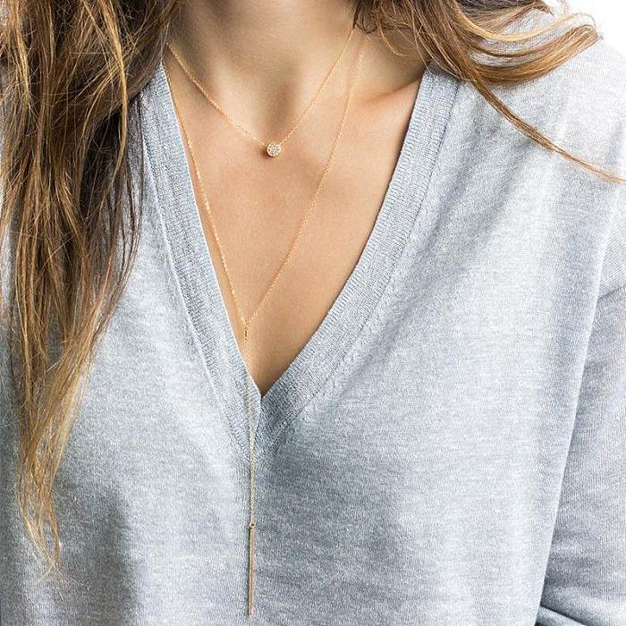 316L Stainless Steel  Necklace Female Plated 14K Gold Round Clavicle Chain