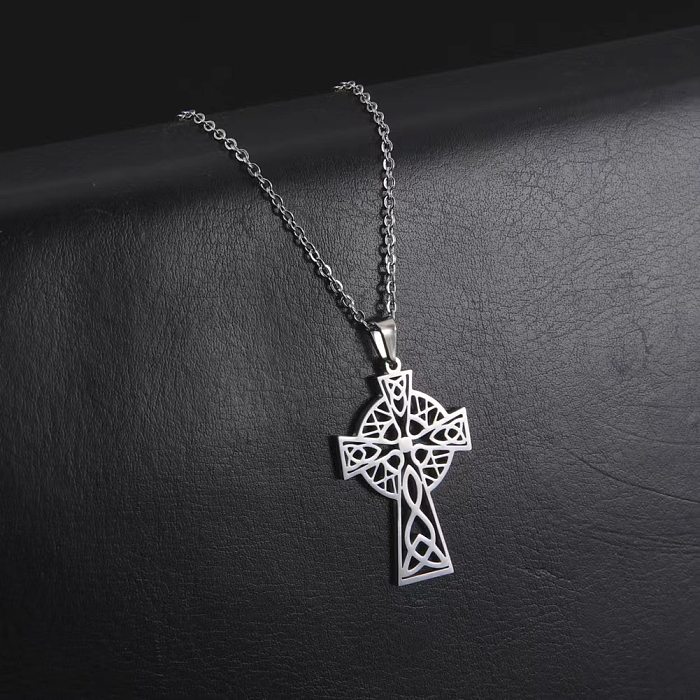 Hip-Hop Punk Cross Stainless Steel  Gold Plated Silver Plated Pendant Necklace