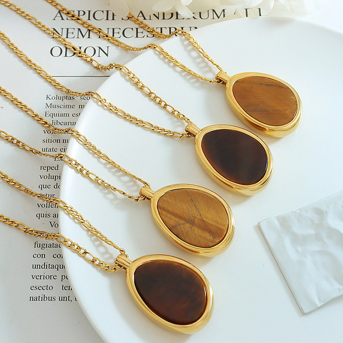 Wholesale 1 Piece Simple Style Water Droplets Stainless Steel 18K Gold Plated Tiger Eye Pendant Necklace