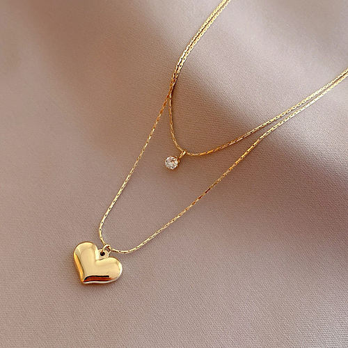 IG Style Heart Shape Stainless Steel Plating Inlay Zircon 18K Gold Plated Layered Necklaces