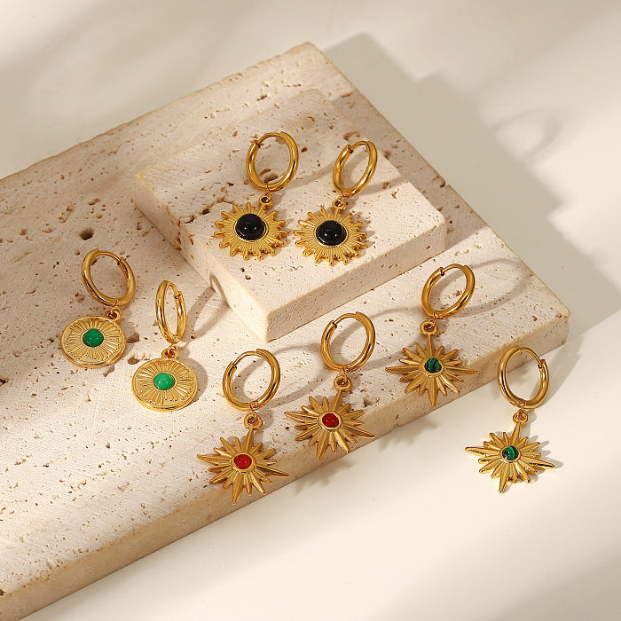 Modische achtzackige Stern-Ohrringe aus 18 Karat vergoldetem Edelstahl mit Natursteinen