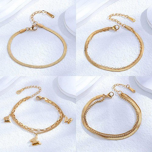 INS Style Classic Style Butterfly Titanium Steel Layered Plating 24K Gold Plated Bracelets