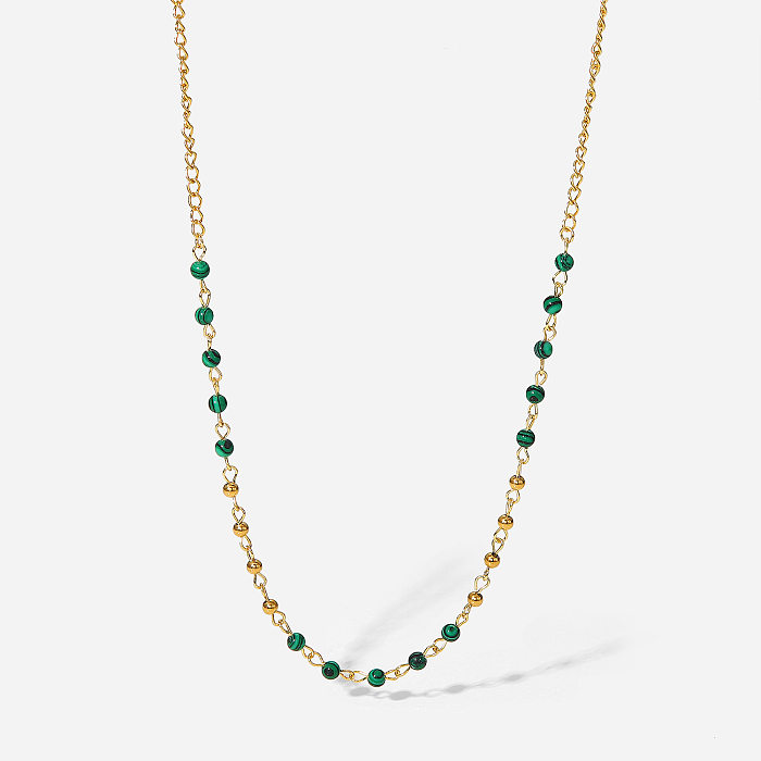 Mode 18K Gold Edelstahl grün Pfau Stein Perlen Halskette Frauen