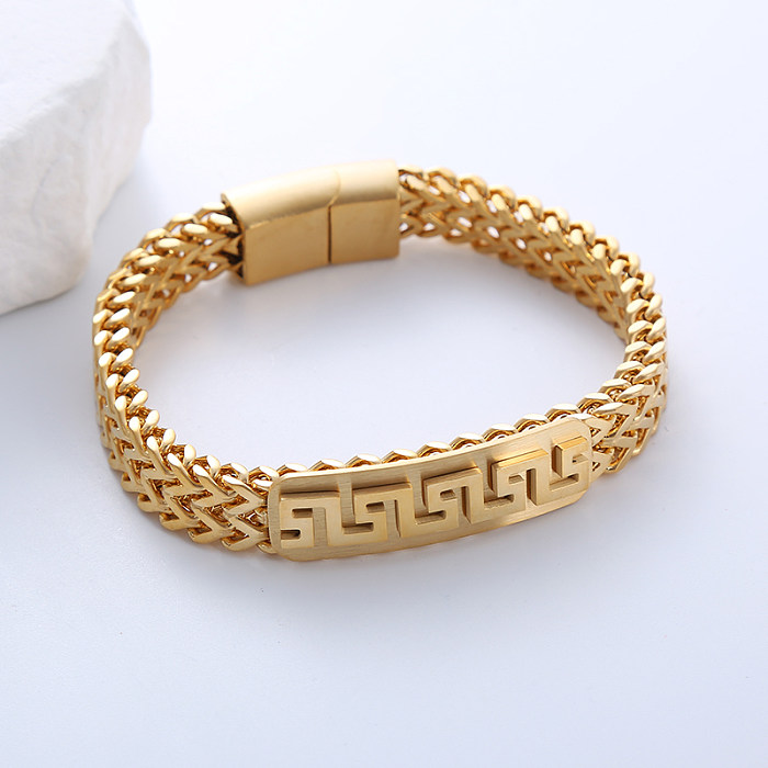 Hip-hop punk estilo romano cor sólida aço inoxidável torção corrente banhada a ouro 18K pulseiras