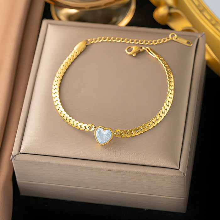 Schlichte Herzform-Edelstahl-Halskette mit 18 Karat vergoldetem Zirkon in großen Mengen
