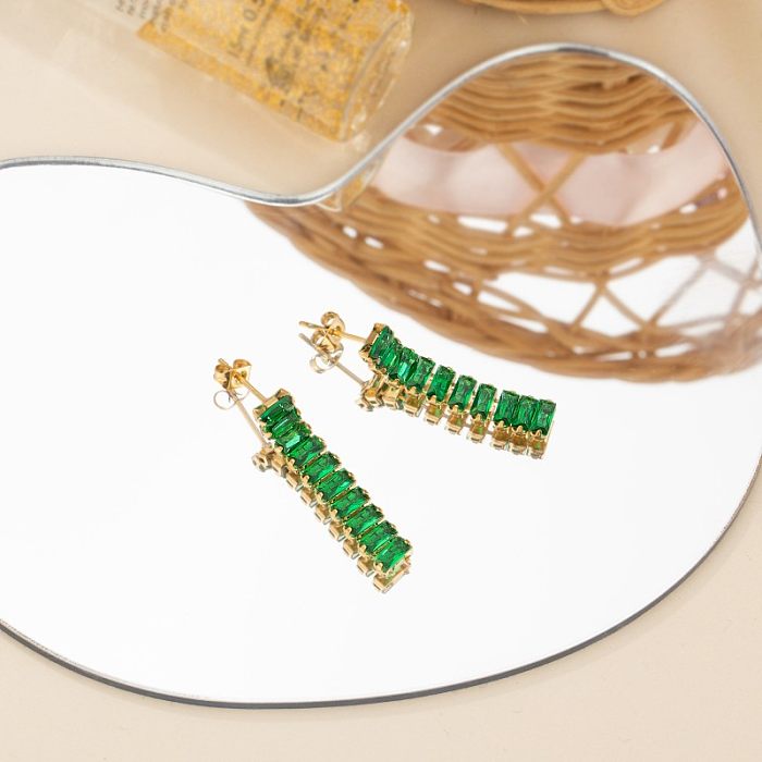 1 Pair Simple Style Tassel Plating Inlay Stainless Steel  Zircon Gold Plated Drop Earrings
