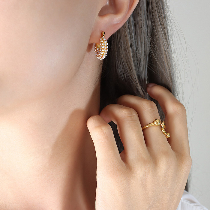 Pendientes chapados en oro de 1 quilates con incrustaciones de perlas artificiales, elegantes, estilo barroco, en forma de U, 18 par