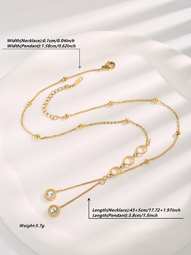 Glam Simple Style Solid Color Stainless Steel Plating Inlay Zircon Gold Plated Pendant Necklace
