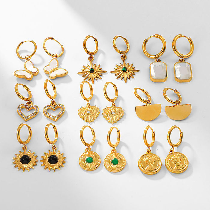 Geometrische Zirkon-Anhänger-Ohrringe aus 18 Karat vergoldetem Edelstahl im Vintage-Stil