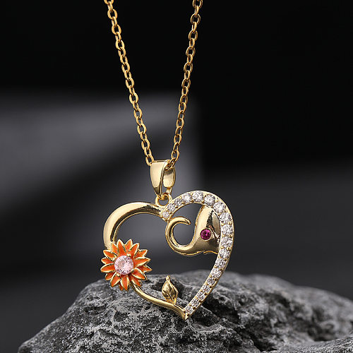Collier avec pendentif en forme d'éléphant en forme de cœur, style moderne, incrustation en acier inoxydable, diamant artificiel
