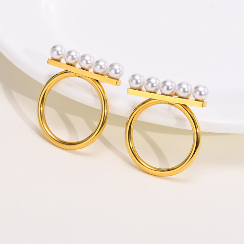 1 Paar Damen-Ohrstecker im schlichten Stil, Kreis, Edelstahl-Beschichtung, Inlay, künstliche Perlen