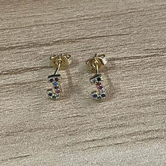1 Pair Elegant Luxurious Classic Style Letter Asymmetrical Plating Inlay Copper + Zircon Zircon 14K Gold Plated Ear Studs