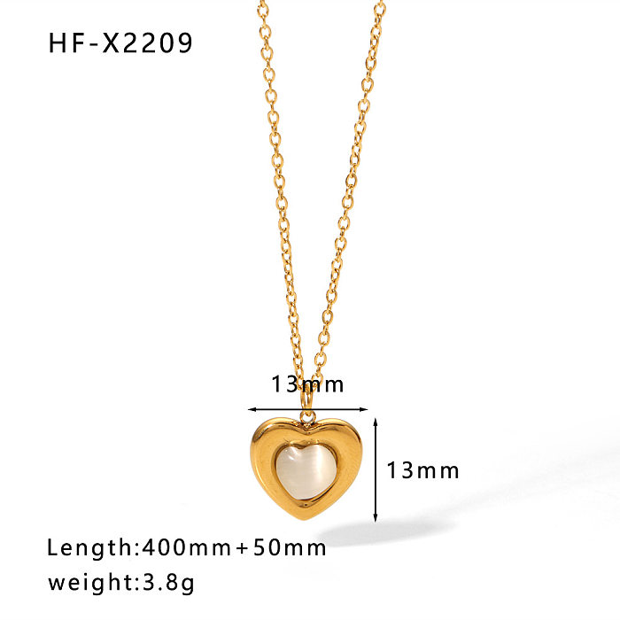Collier pendentif rond en forme de cœur en acier inoxydable, Style Simple, incrustation de strass