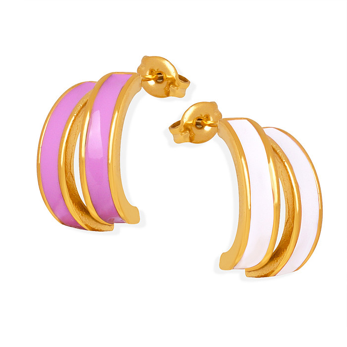 1 paire de clous d'oreilles en acier inoxydable plaqué or 18 carats, Style coréen Simple et doux, plaqué émail géométrique