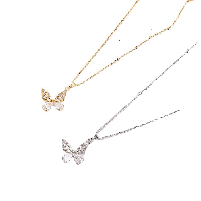 Einfache Halskette mit Schmetterlings-Anhänger aus Edelstahl mit Zirkoneinlage, 1 Stück