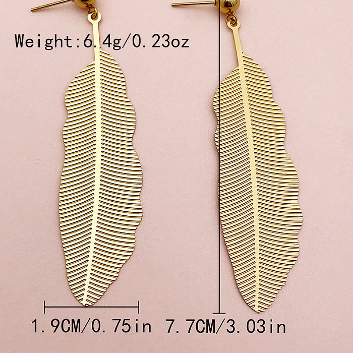1 Pair Casual Elegant Vintage Style Leaves Polishing Plating Stainless Steel  Gold Plated Drop Earrings