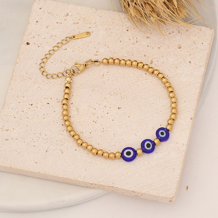 Wholesale Retro Eye Stainless Steel Artificial Crystal Natural Stone Beaded Bracelets