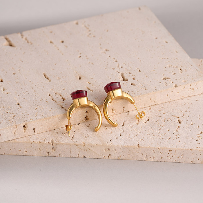 زوج واحد من ترصيع الأذن المطلي بالذهب والزركون من الفولاذ المقاوم للصدأ ذو التصميم البسيط ذو اللون الصلب