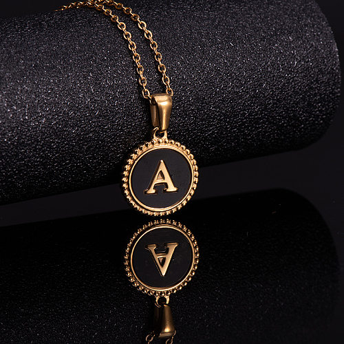 Collier pendentif en acier inoxydable avec lettres rondes à la mode, colliers en acier inoxydable plaqué or émaillé