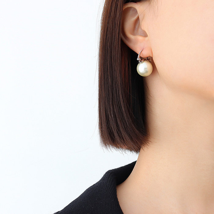 Simple Geometric Pearl Stainless Steel Ear Jewelry