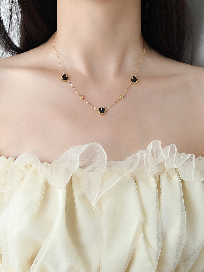 Süße herzförmige Halskette mit Intarsien aus Edelstahl und Zirkon