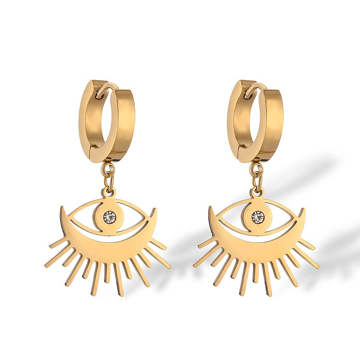 1 Paar schlichte Ohrringe im Commute Devil's Eye-Design mit Inlay aus Edelstahl mit Zirkon und 18-Karat-Vergoldung