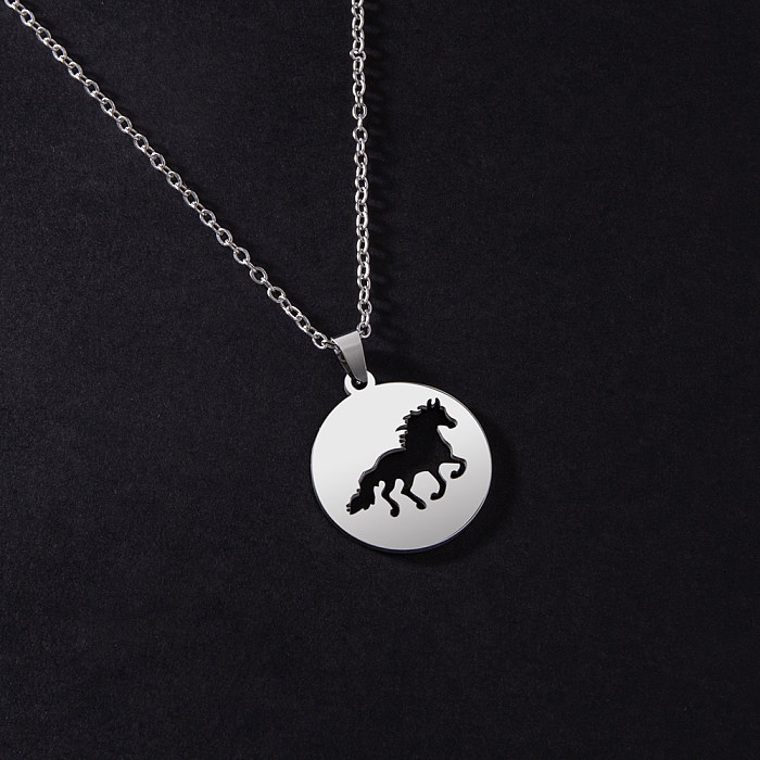 Simple Style Horse Stainless Steel  Pendant Necklace Hollow Out No Inlaid Stainless Steel  Necklaces 1 Piece