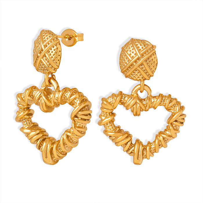 1 Pair Elegant Artistic Heart Shape Plating Stainless Steel 18K Gold Plated Drop Earrings