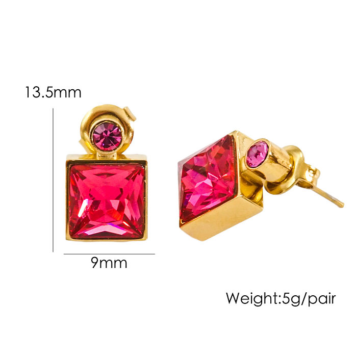 1 Pair Luxurious Square Plating Inlay Stainless Steel  Stainless Steel Zircon 14K Gold Plated Drop Earrings