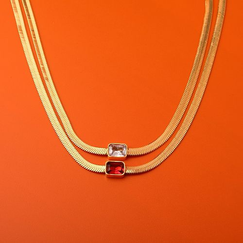 Simple Style Classic Style Solid Color Stainless Steel Plating Inlay Zircon 18K Gold Plated Necklace