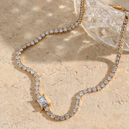 Wholesale Artistic Square Stainless Steel 18K Gold Plated Zircon Necklace